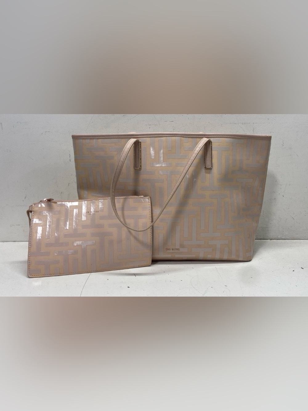 Ted Baker pale pink Patent Geometric Tote with Matching Pouch